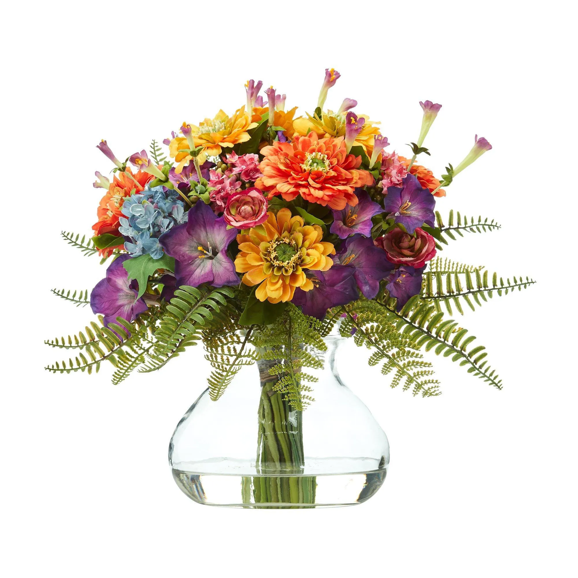 11” Mixed Flowers Artificial Arrangement in Glass Vase