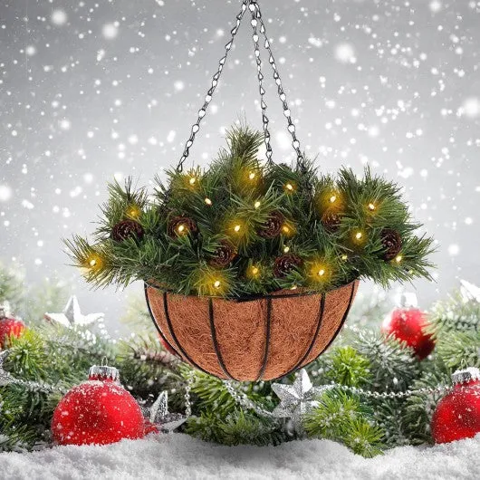 12-inch Christmas Decor Battery-operated Hanging Basket