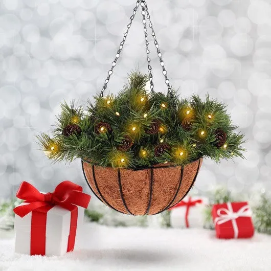 12-inch Christmas Decor Battery-operated Hanging Basket