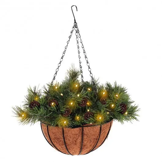 12-inch Christmas Decor Battery-operated Hanging Basket