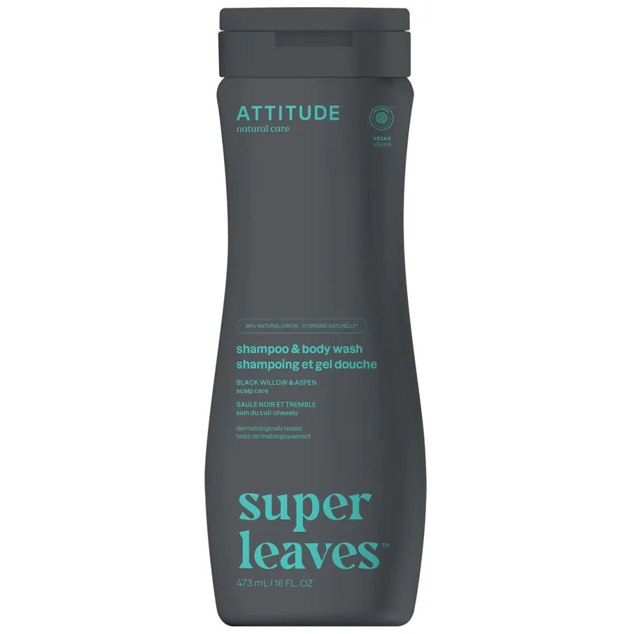 Attitude Super Leaves 2-In-1 Shampoo and Body Wash Scalp Care, Black Willow and Aspen 473 mL