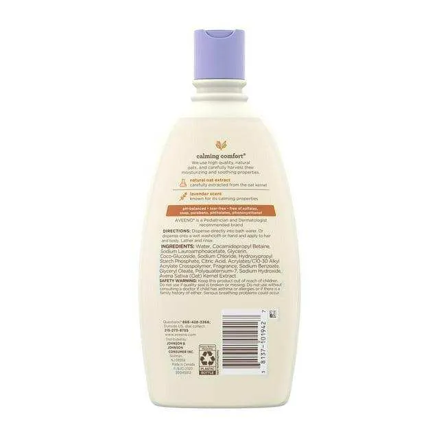 Aveeno Baby Calming Comfort Bath, Body & Hair Wash, Lavender and Vanilla Scent - 18oz