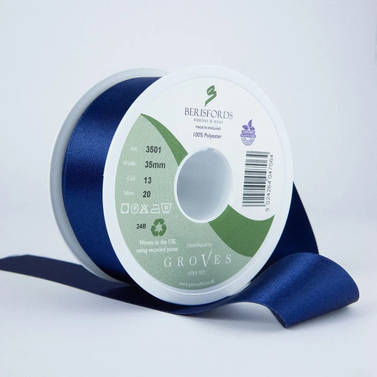 Berisfords Satin Ribbon, Navy