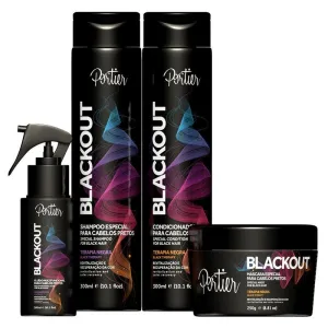 Blackout Black Hair Daily Color Treatment Tinting Toning 4 Products - Portier