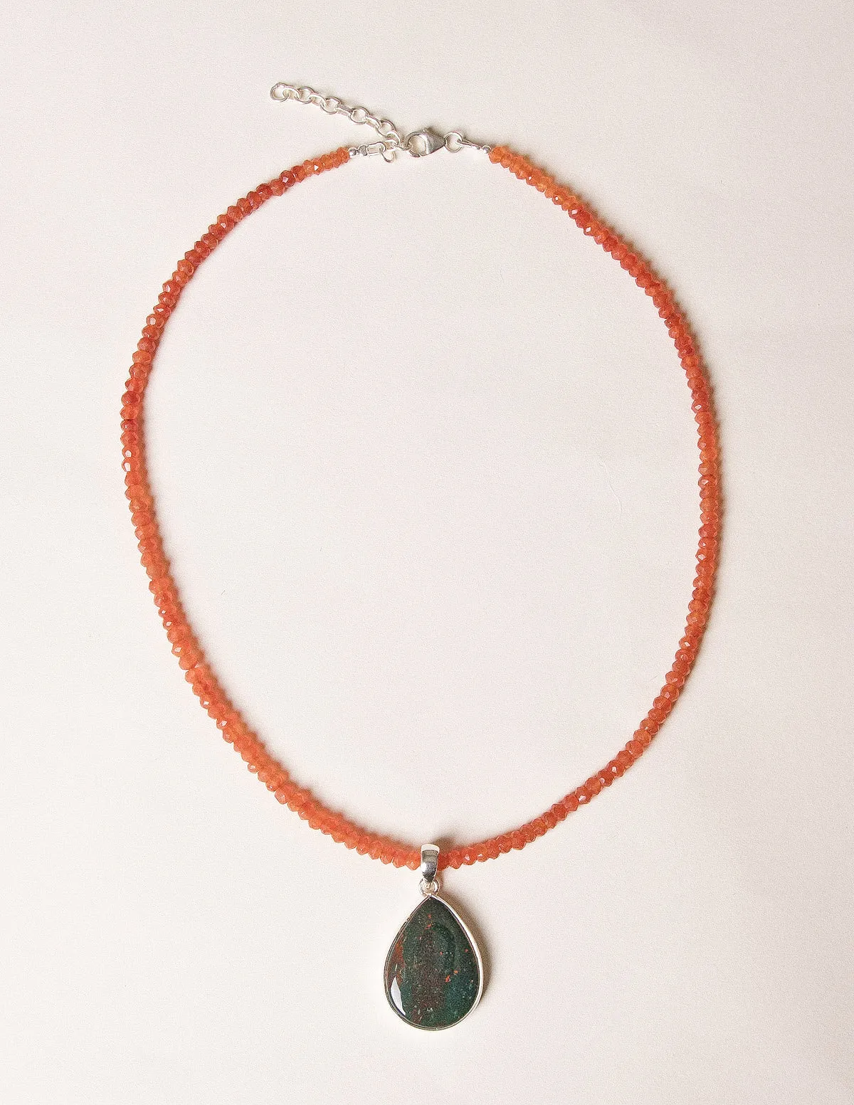 Bloodstone Pendant on Beaded Carnelian Necklace - One of a Kind