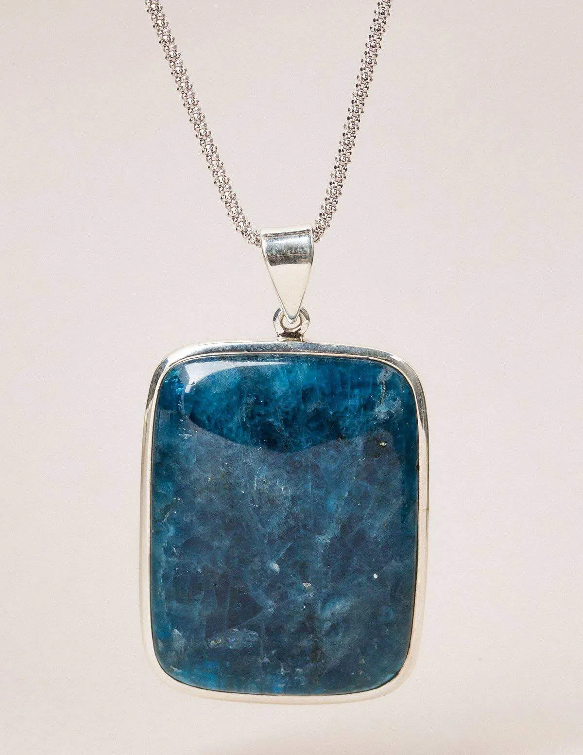 Blue Apatite Square Cut Silver Necklace