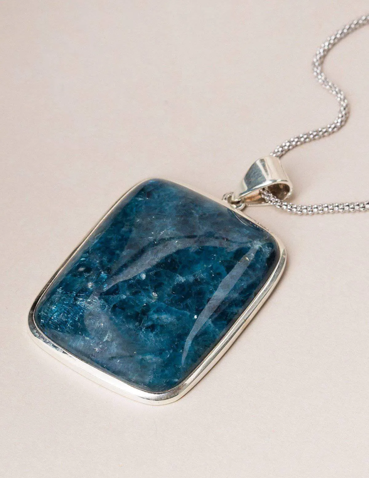 Blue Apatite Square Cut Silver Necklace