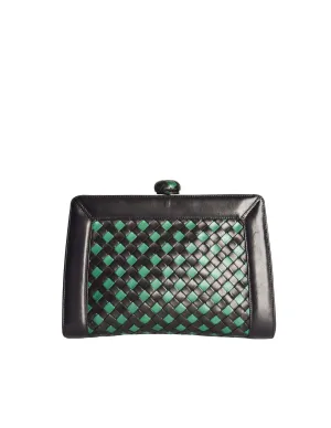 Bottega Veneta Vintage Intrecciato Blue & Green Woven Leather Clutch Bag