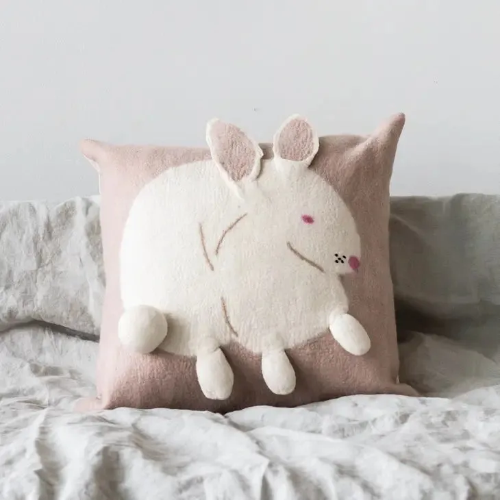 Bunny Rabbit Hand Felted Pillow- Small