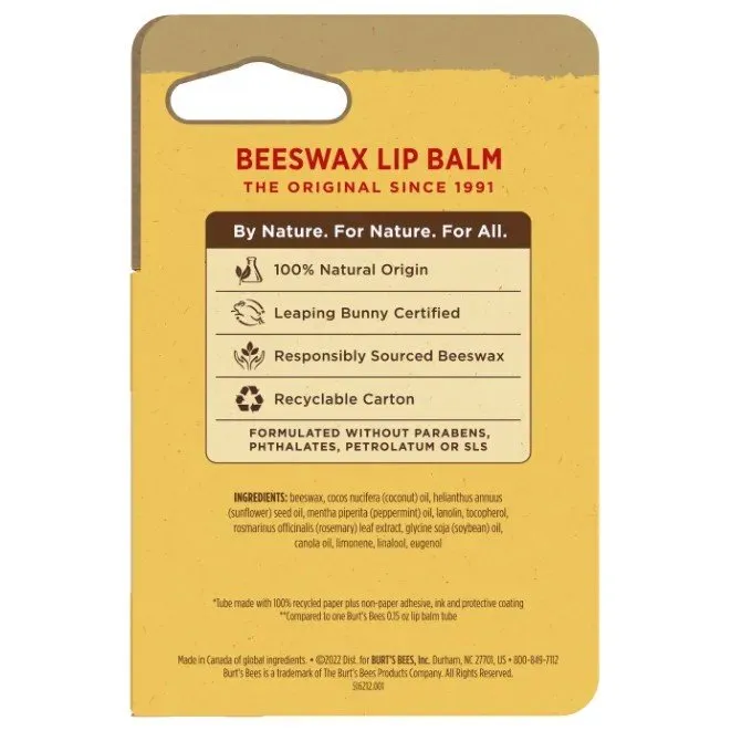 Burt's Bees Original Beeswax Paper Tube Lip Balm in Blister Box 0.34 oz Lip Balm