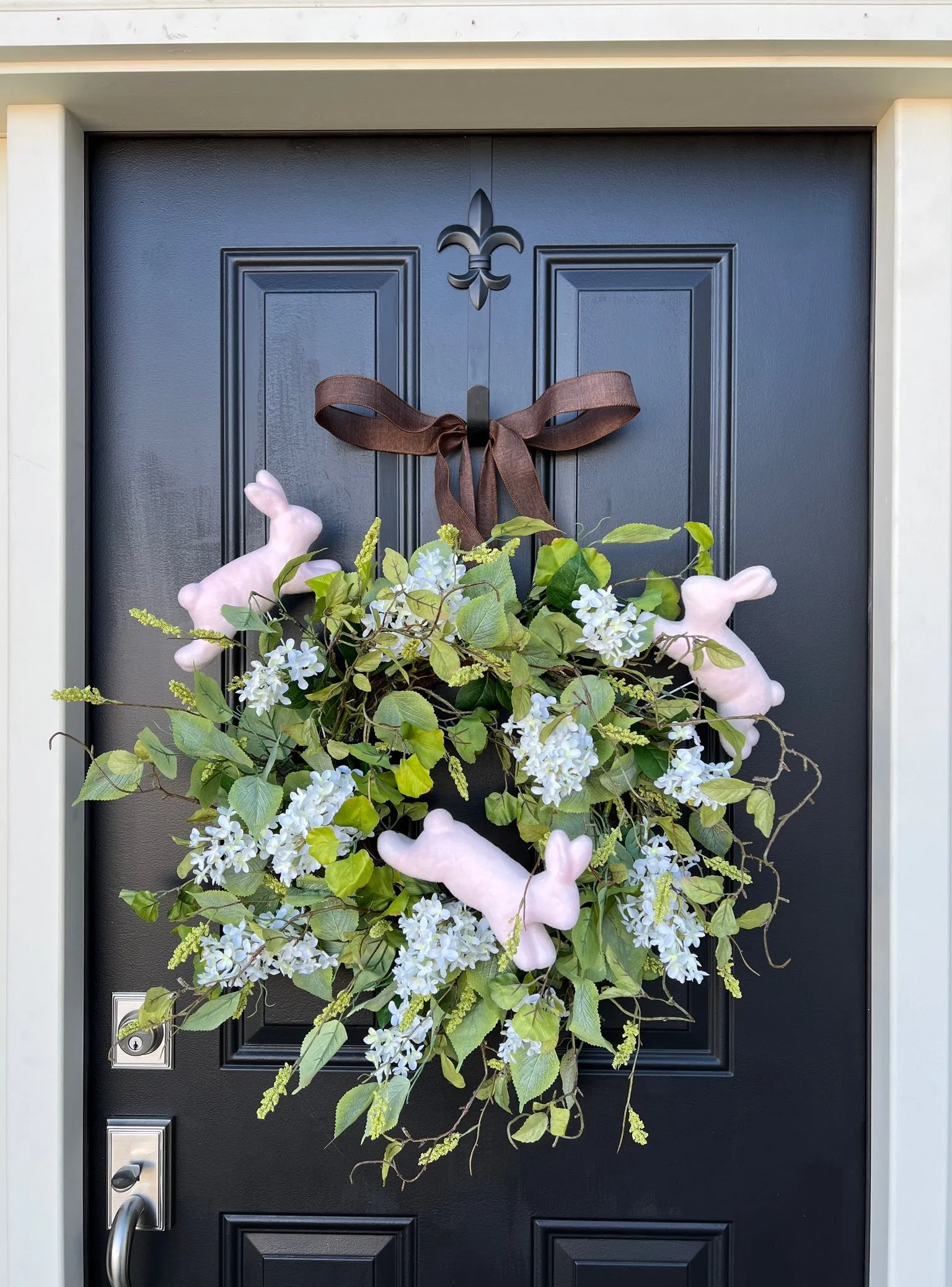 Cream Lilac Wreath with Bunnies