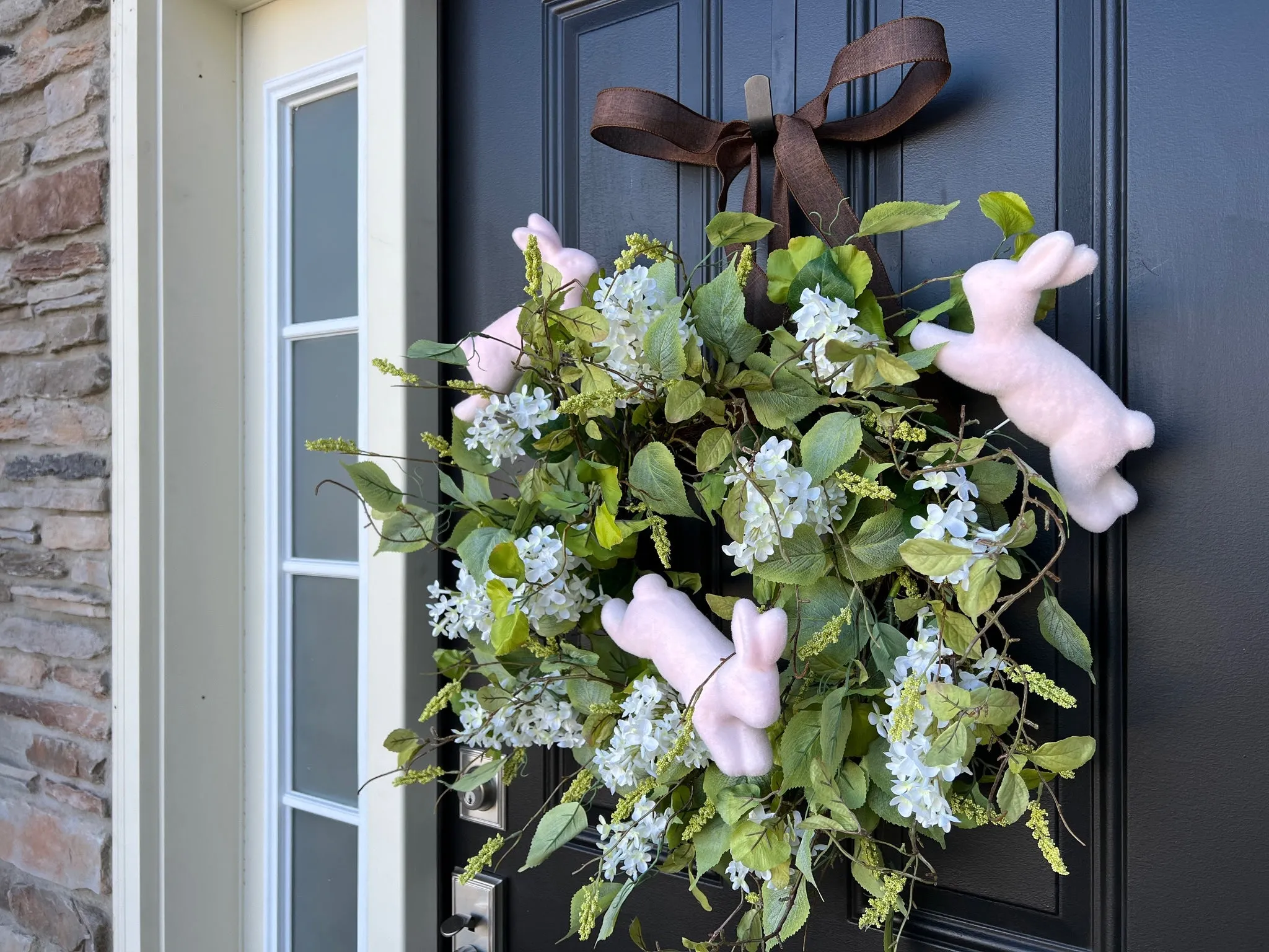 Cream Lilac Wreath with Bunnies