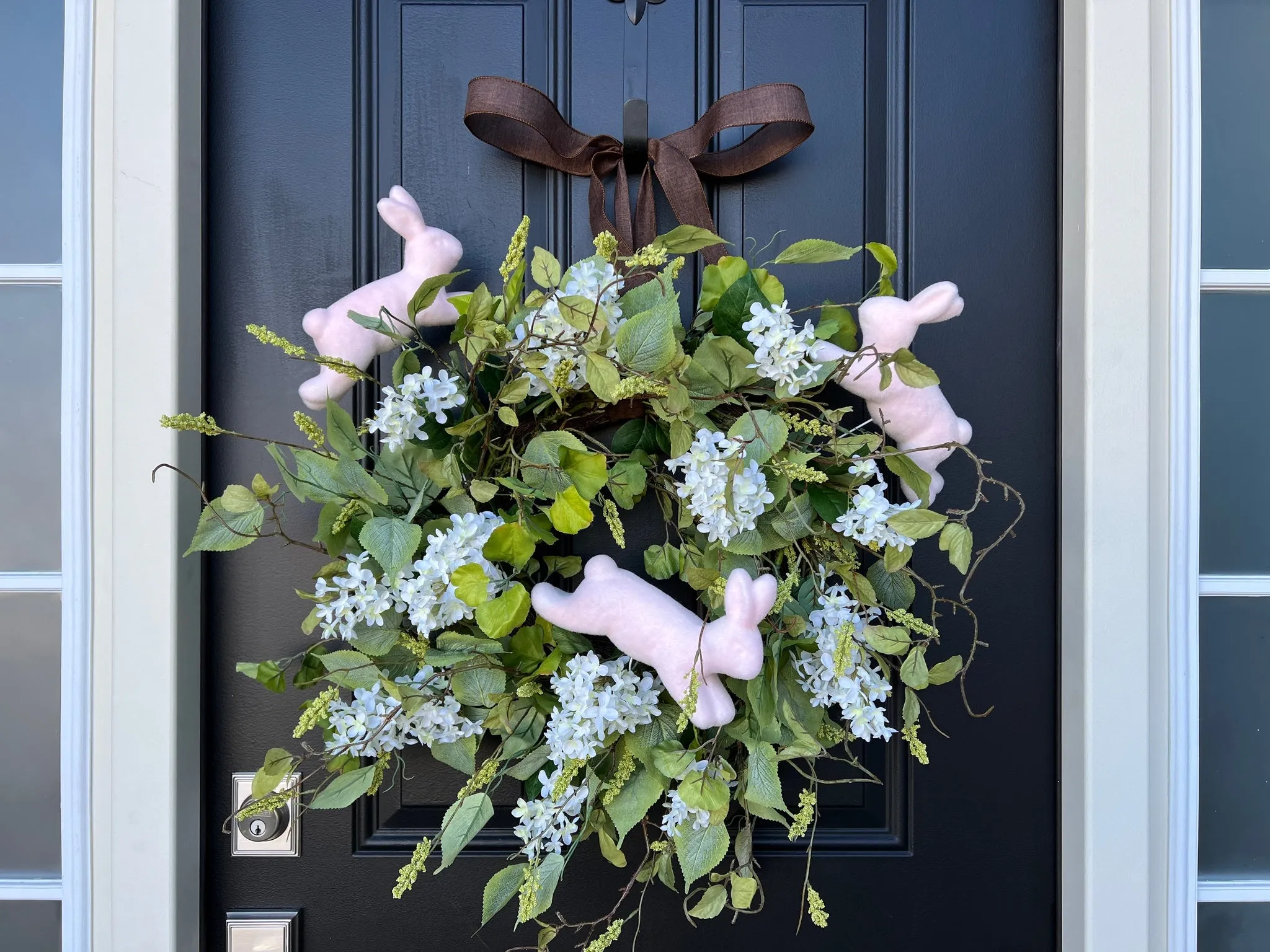 Cream Lilac Wreath with Bunnies