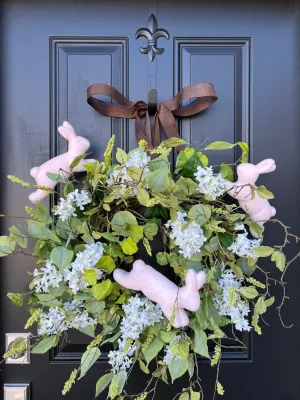 Cream Lilac Wreath with Bunnies