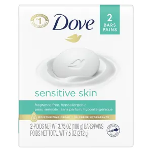 Dove Sensitive Skin Hypoallergenic Beauty Bar Soap, Fragrance Free, 3.75 oz (2 Bars)