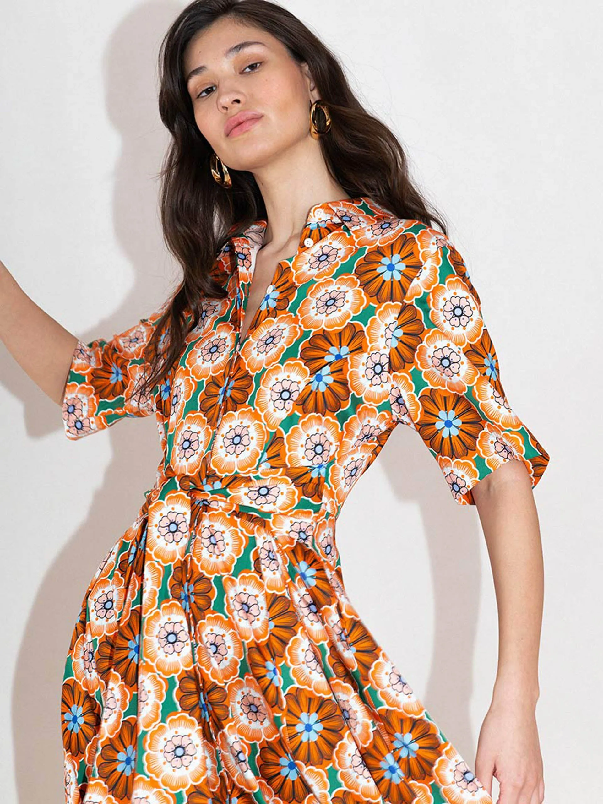 Flower pop orange Posie cotton maxi dress