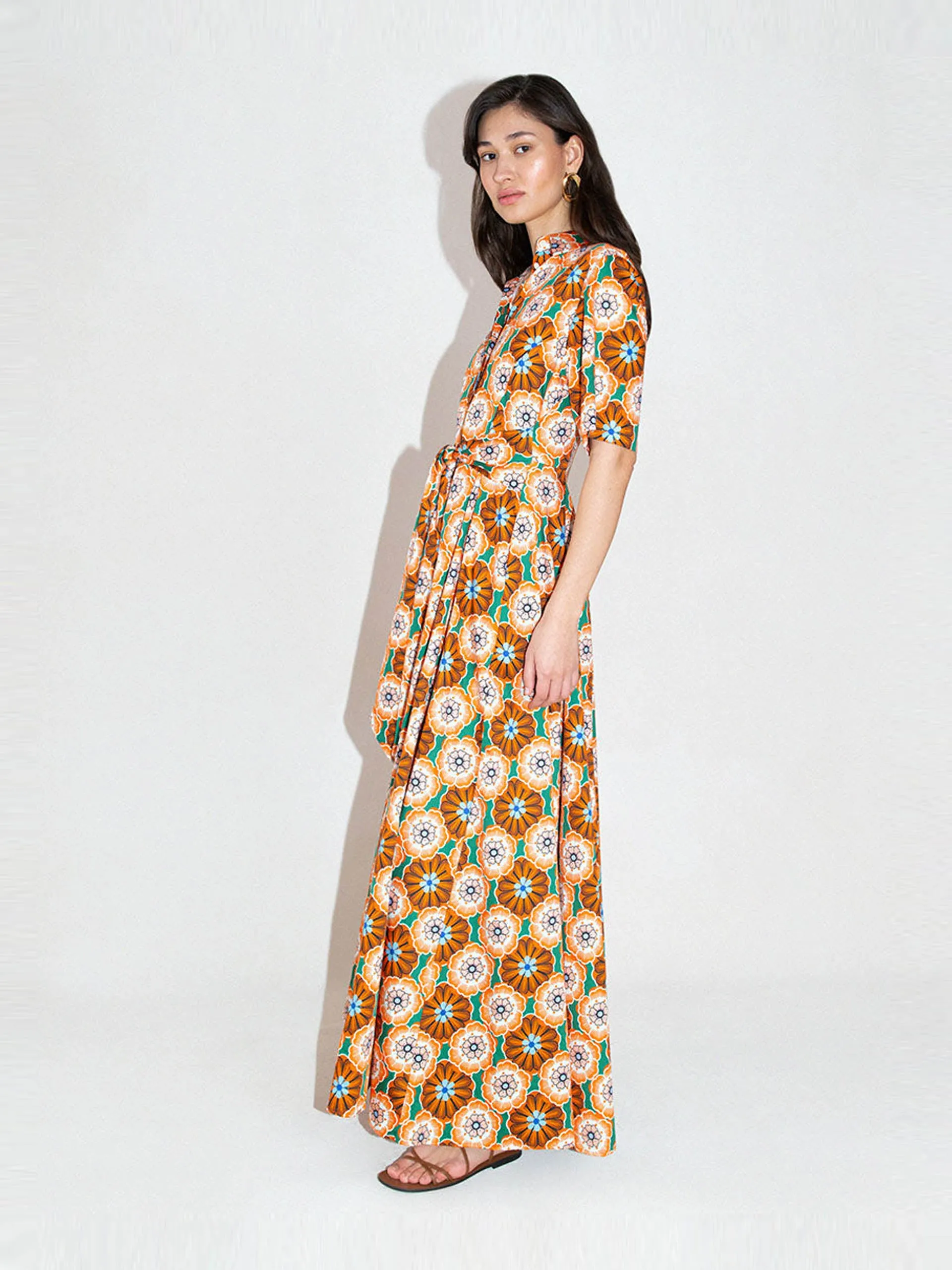 Flower pop orange Posie cotton maxi dress