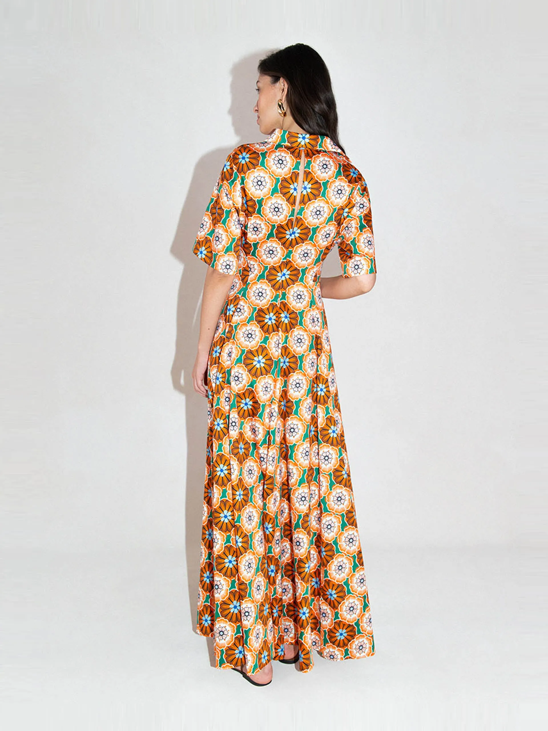 Flower pop orange Posie cotton maxi dress