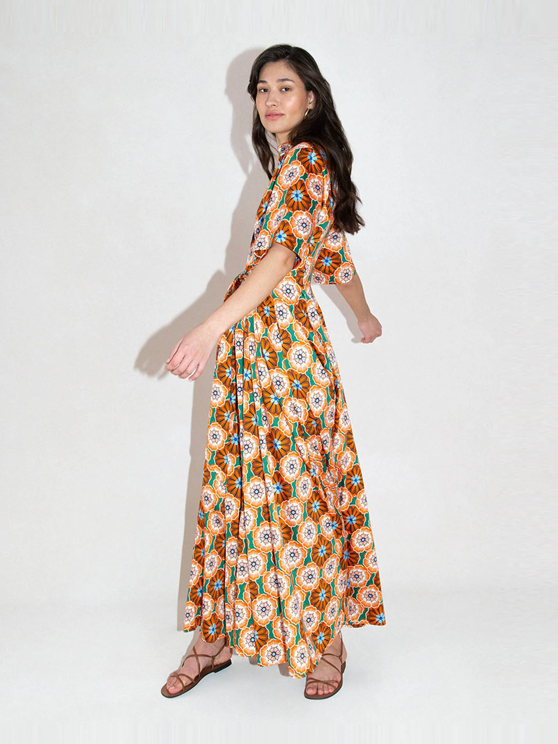 Flower pop orange Posie cotton maxi dress