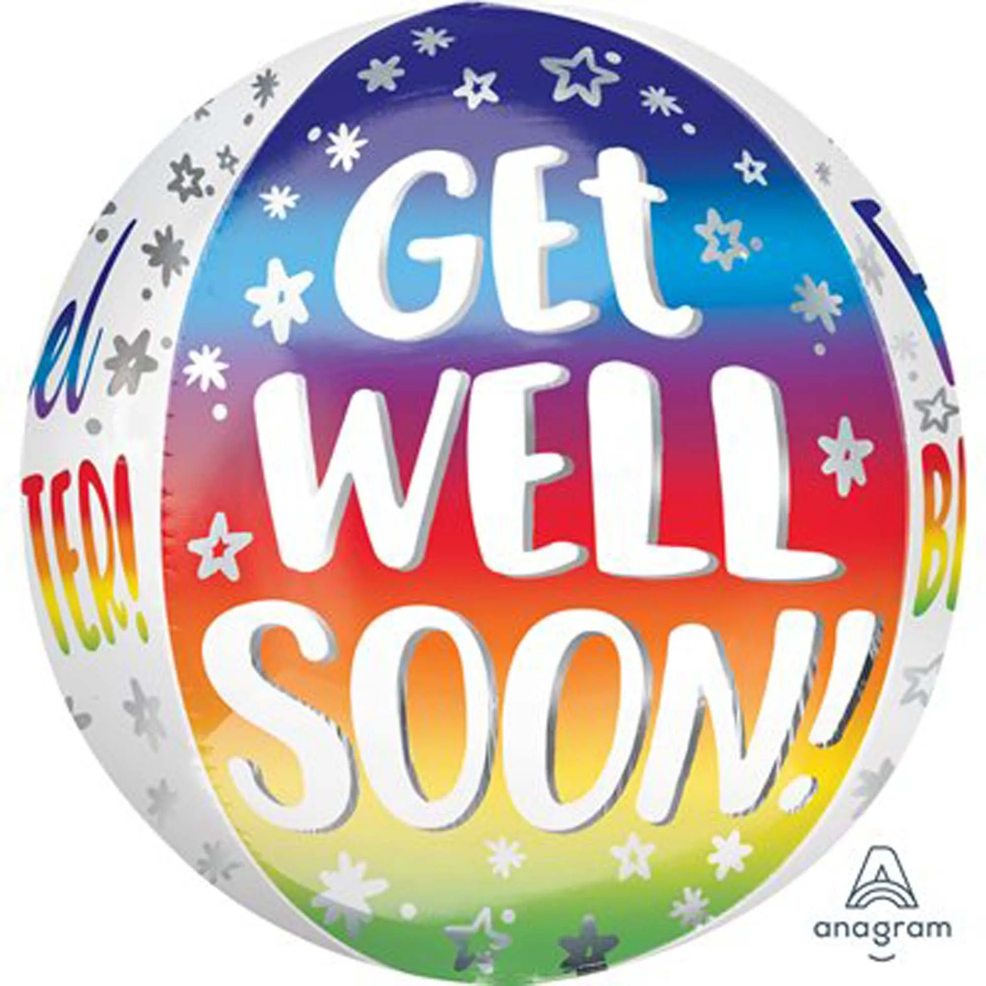 Get Well Soon Rainbow Orbz Balloon, 15 Inches, 1 Count