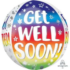 Get Well Soon Rainbow Orbz Balloon, 15 Inches, 1 Count