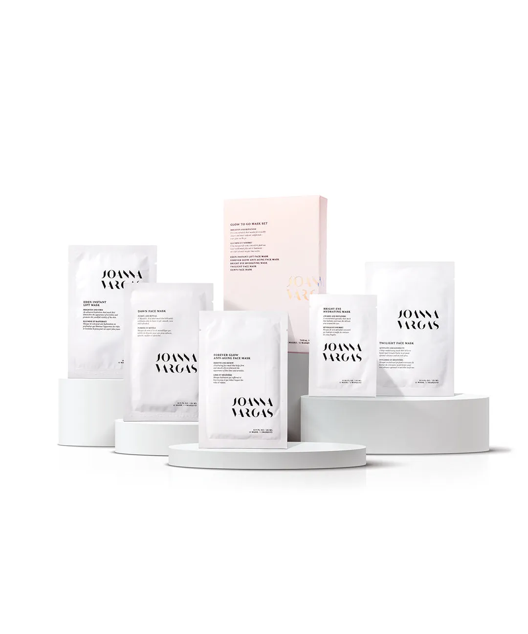 Glow To Go Mask Set - Hydrating, Brightening, and Firming Face Masks for Clear & Radiant Complexion - 5 Masks, 3.95 FL OZ / 110 ML - Joanna Vargas