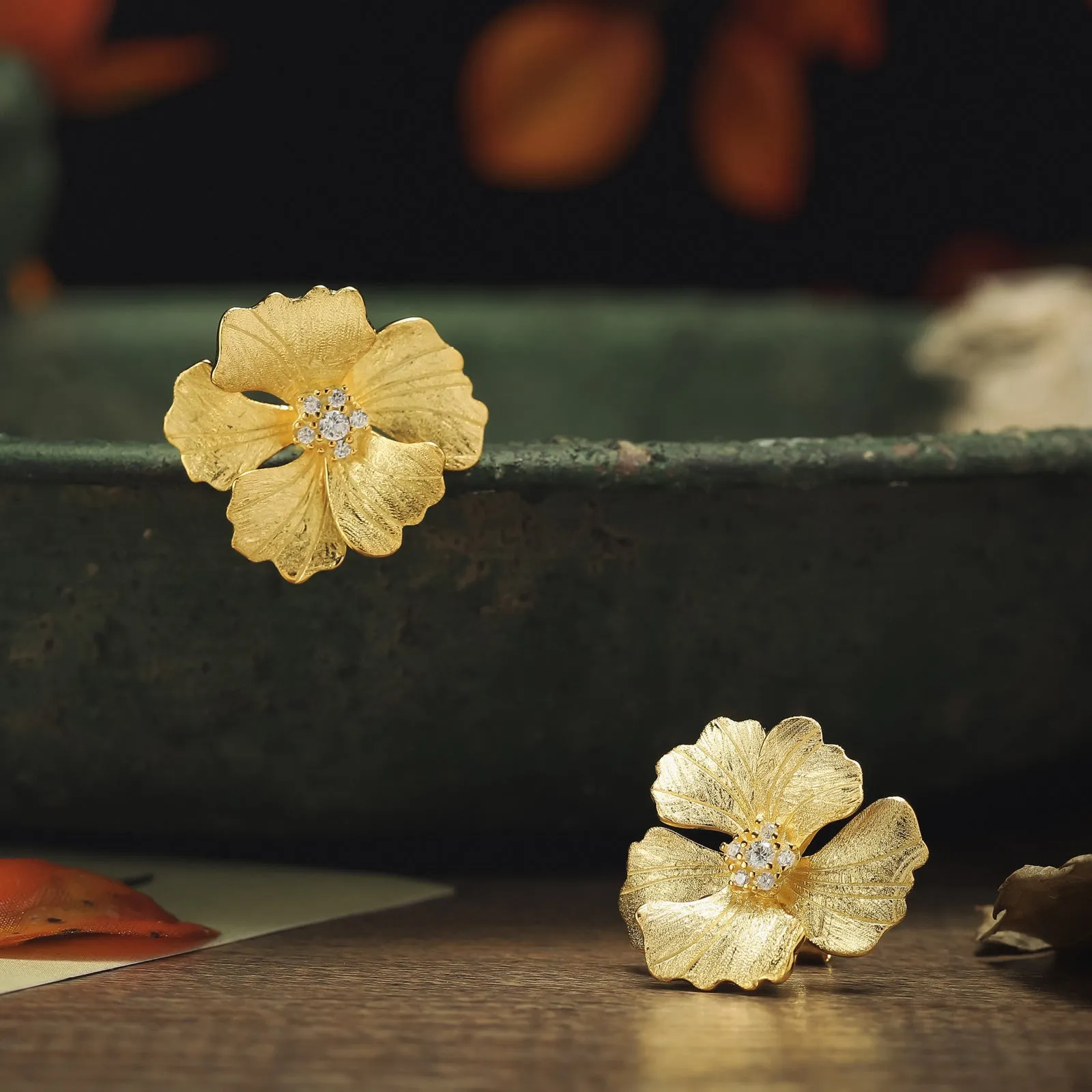 Golden Peony Earrings