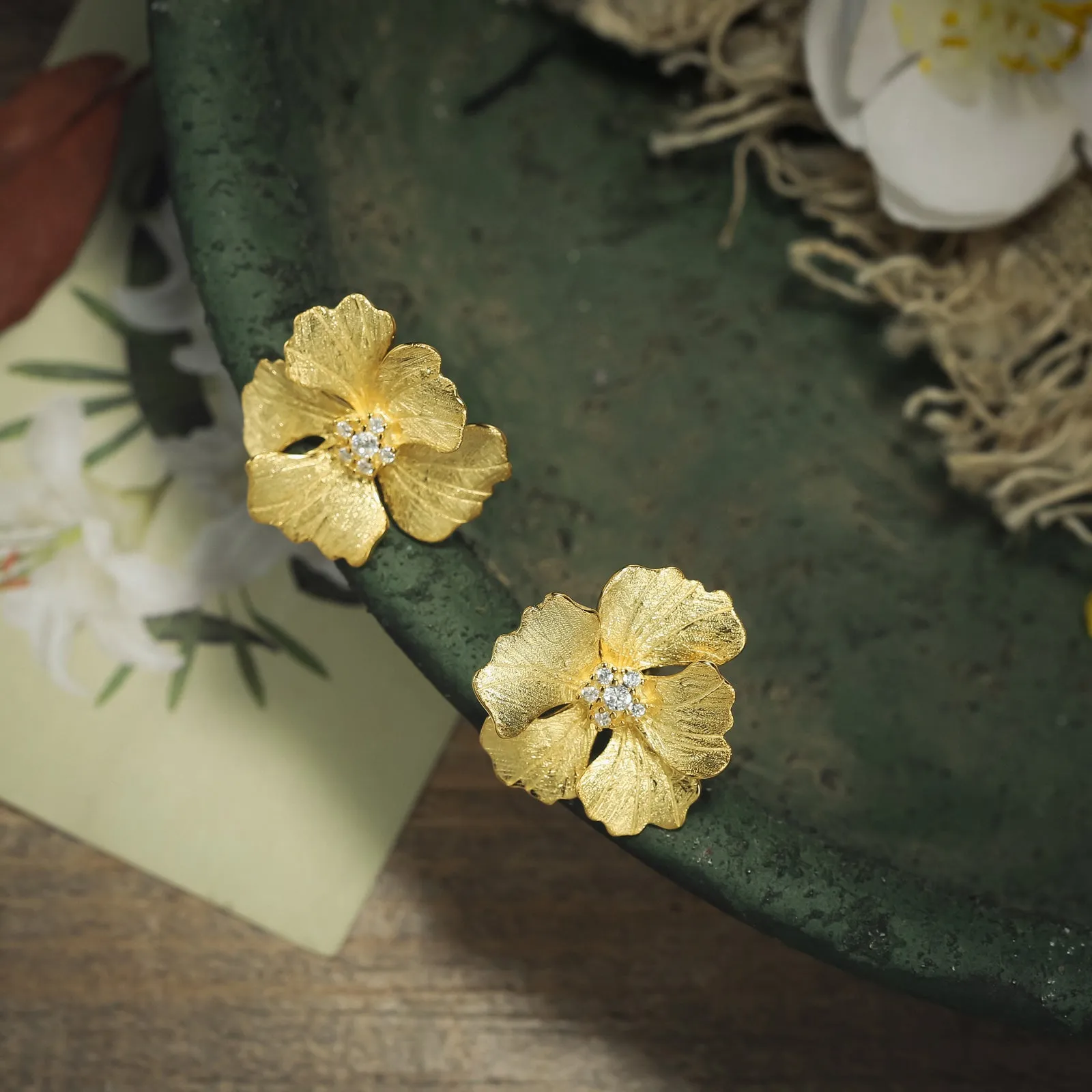 Golden Peony Earrings