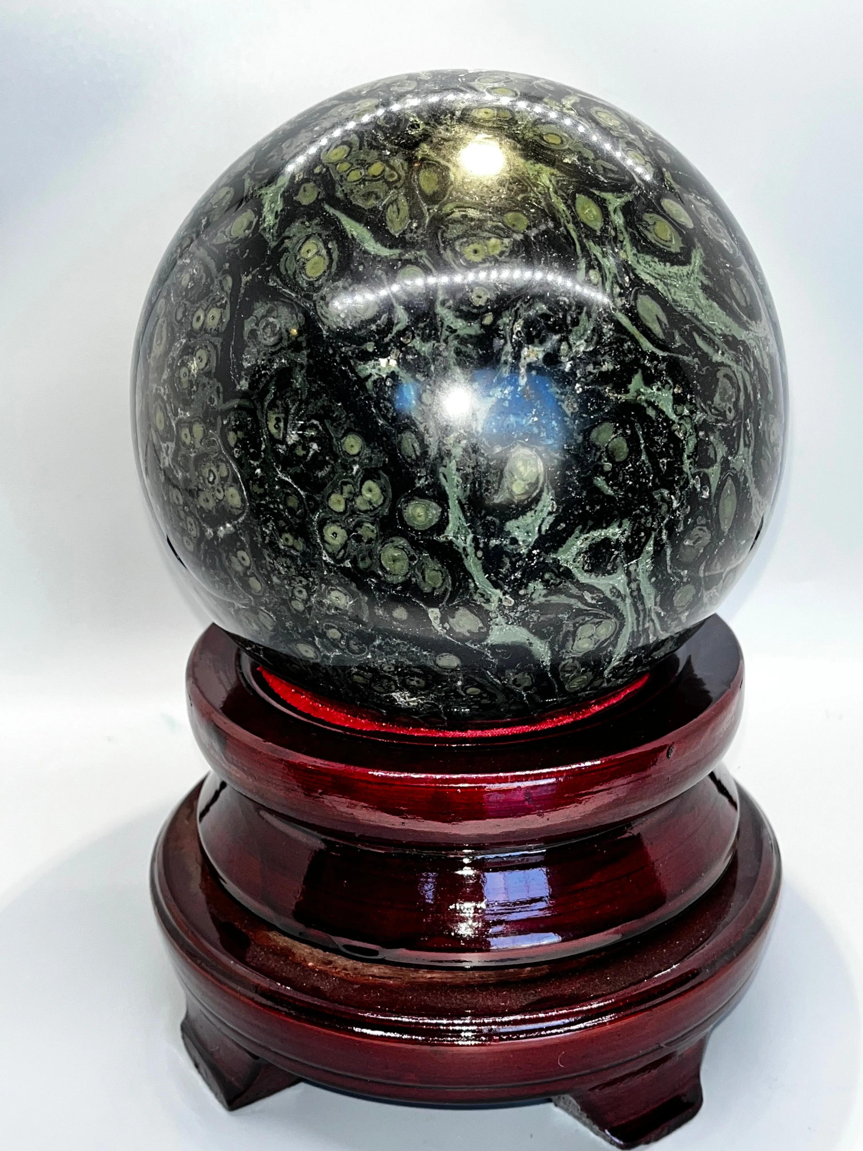 Huge Kambaba Jasper Sphere, with spinning stand!