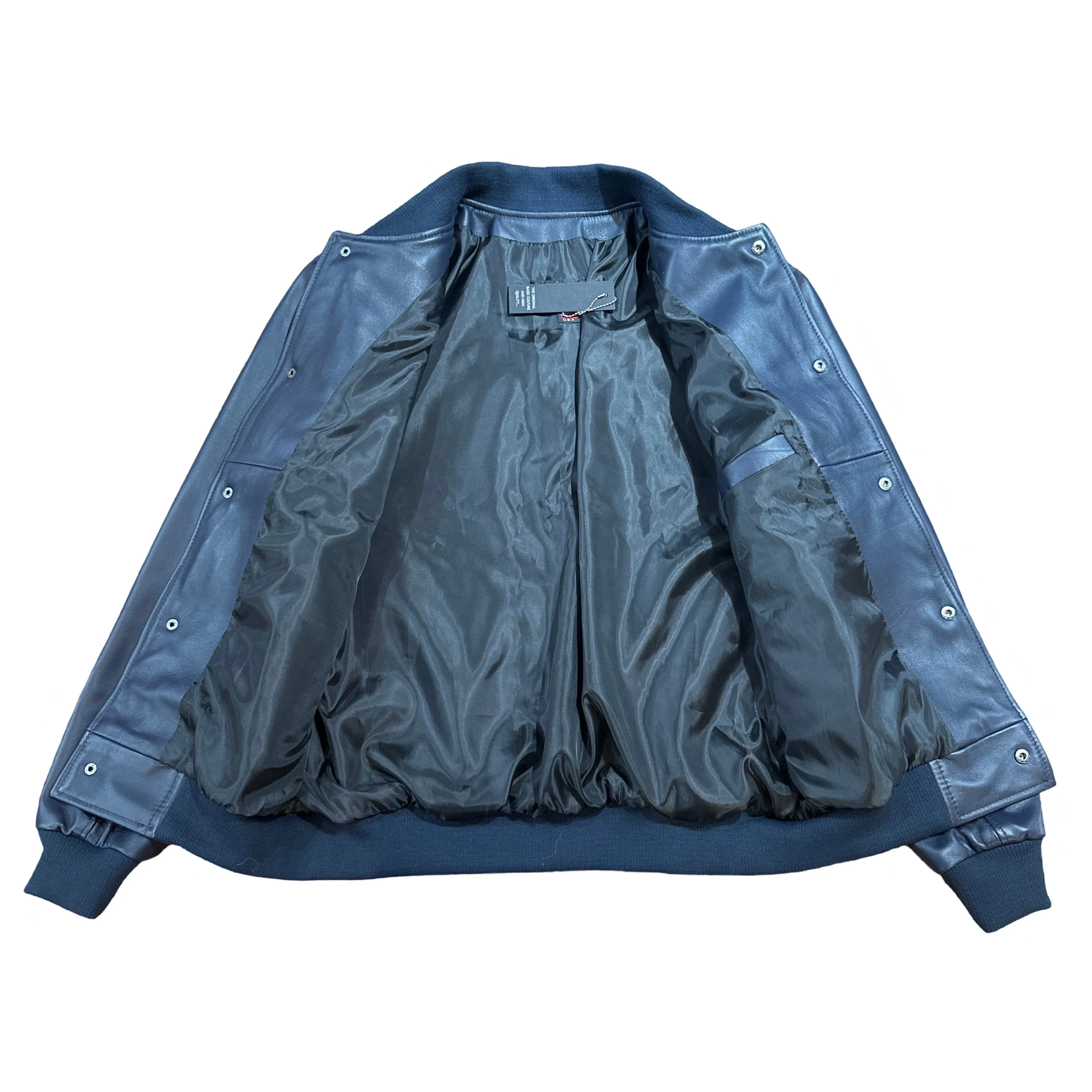 Kashani Navy Blue Persian Lamb Leather Bomber Jacket