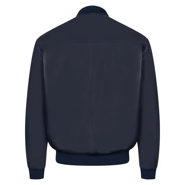 Kashani Navy Blue Persian Lamb Leather Bomber Jacket