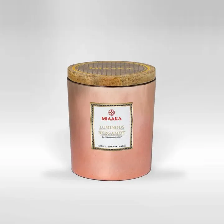 MIAAKA Gleaming Delight Glass Jar Hand Poured Scented Candle Luminous Bergamot Fragrance 370gm