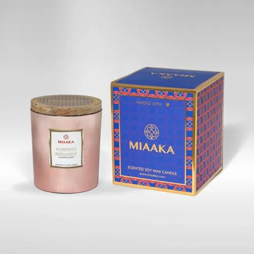 MIAAKA Gleaming Delight Glass Jar Hand Poured Scented Candle Luminous Bergamot Fragrance 370gm