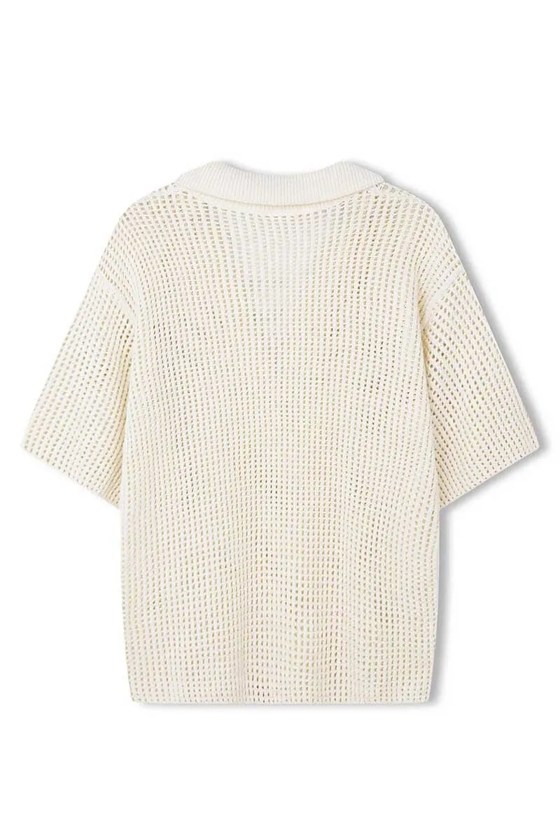 MILK COTTON CROCHET SHIRT-MILK