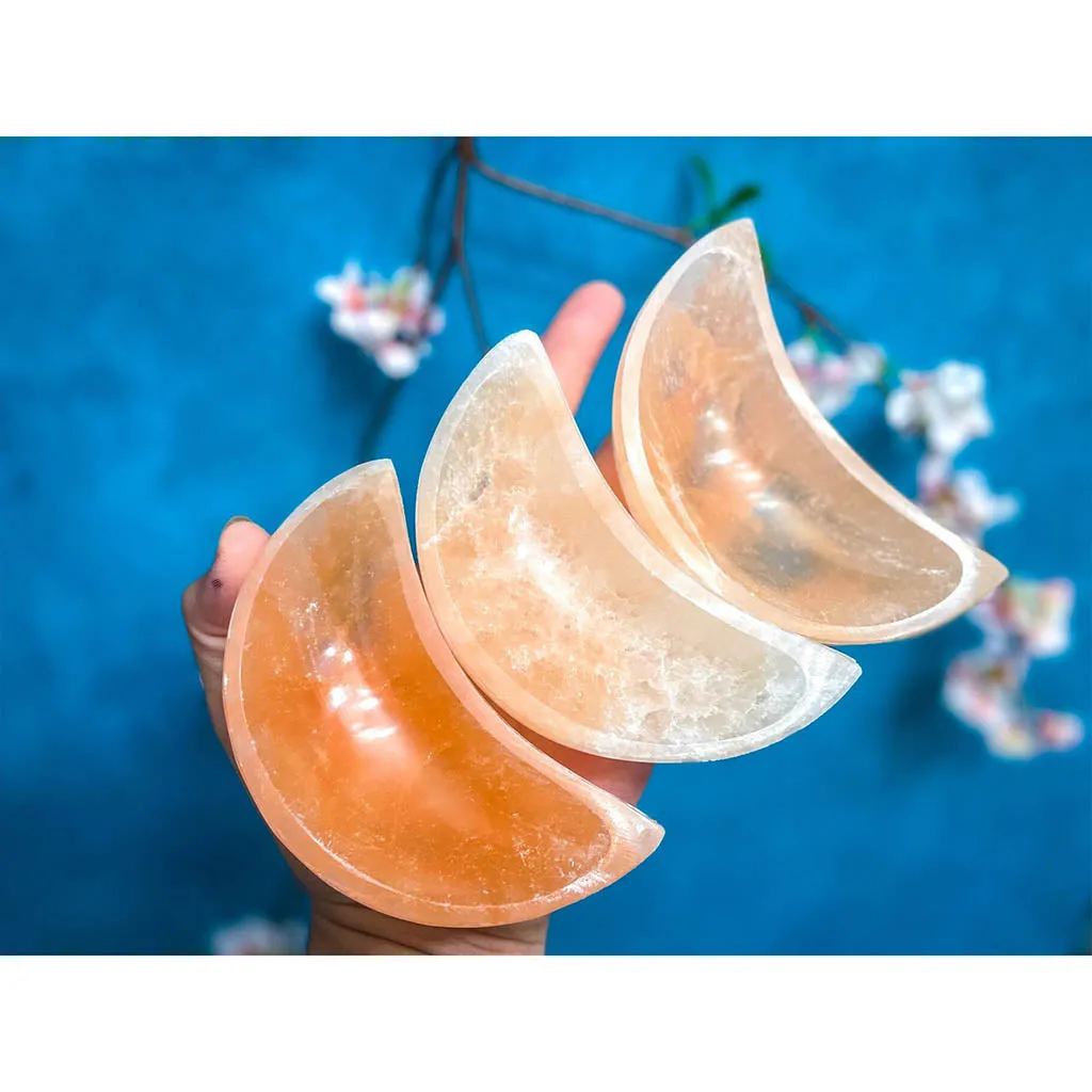 Peach Selenite Moon Bowl