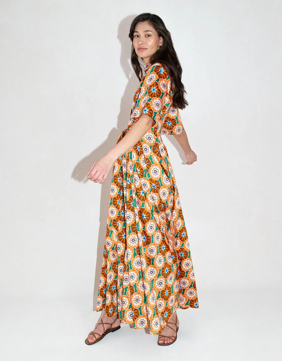 Posie Cotton Maxi Dress - Flower Pop Orange