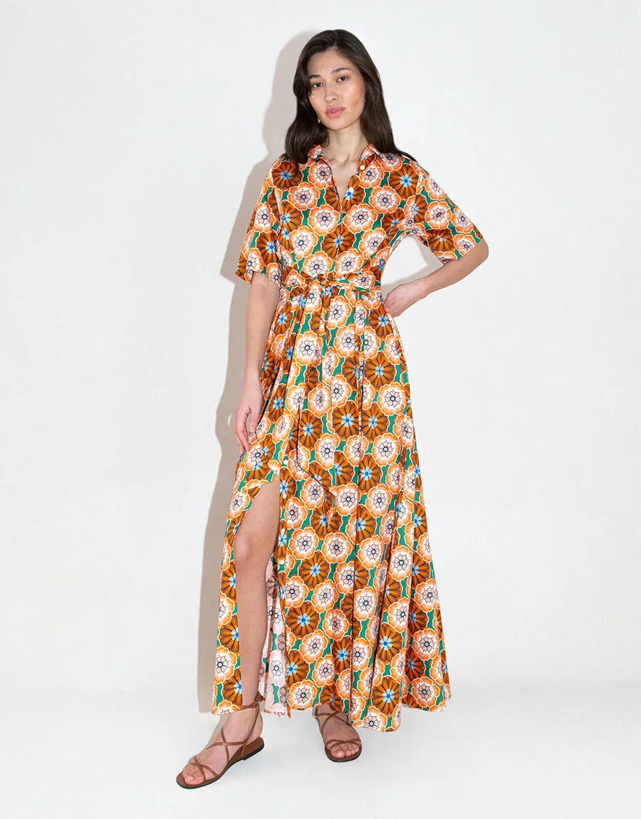 Posie Cotton Maxi Dress - Flower Pop Orange