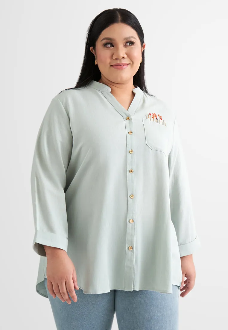 Rhonda Pocket Floral Embroidery Blouse