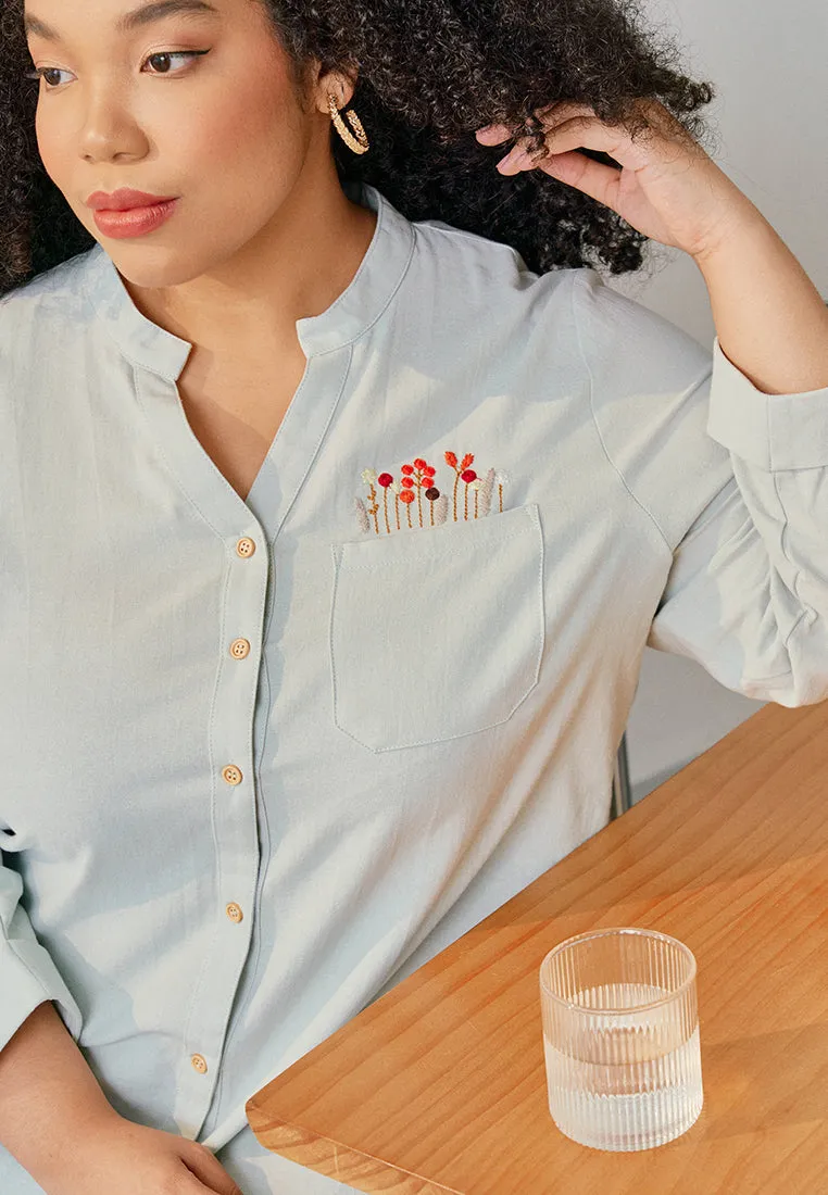 Rhonda Pocket Floral Embroidery Blouse